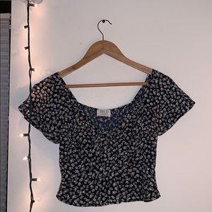 Navy Blue Flower Crop Top